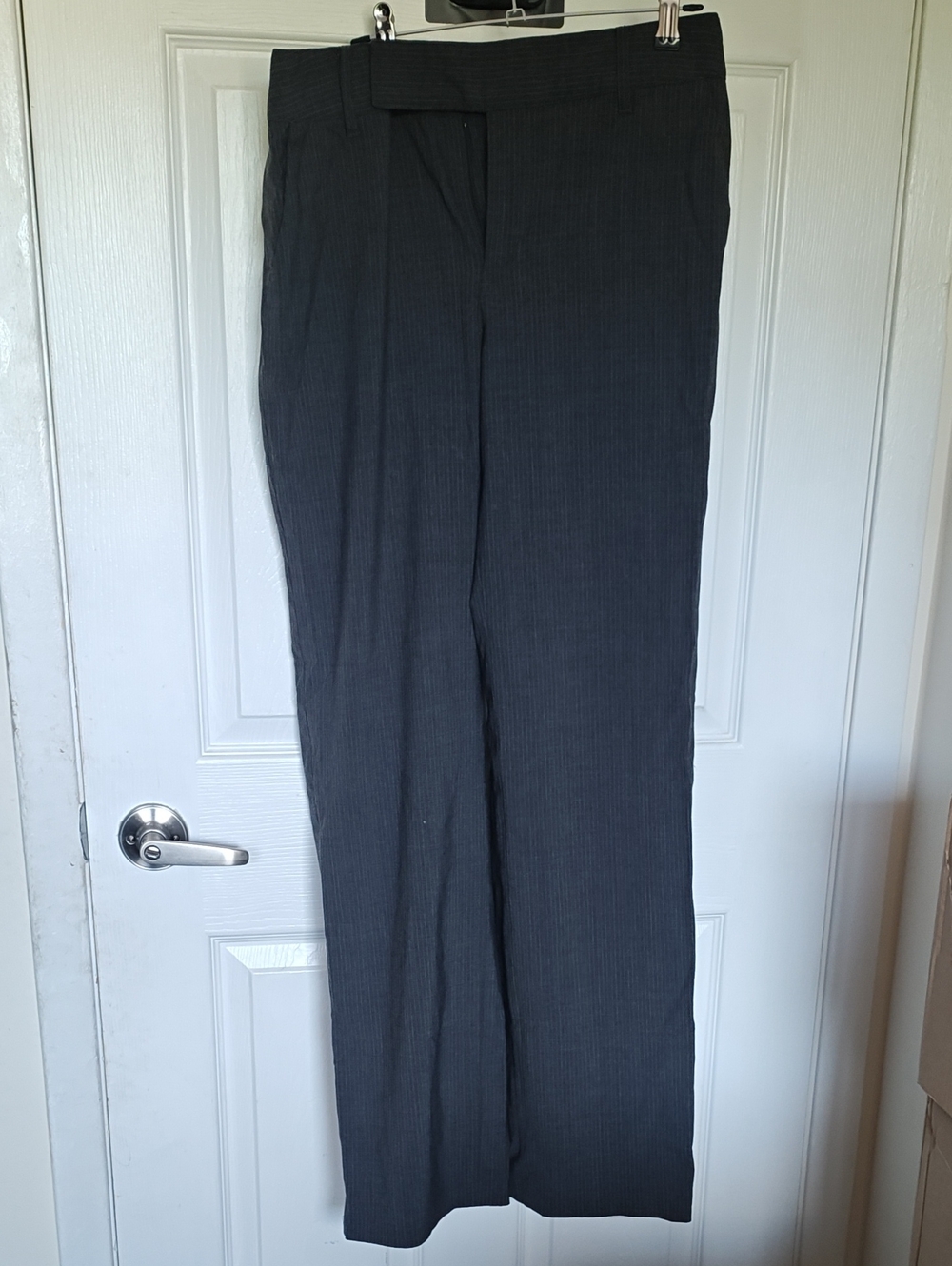 Banana Republic Dark Gray Pinstripe Straight-Leg Dress Trousers